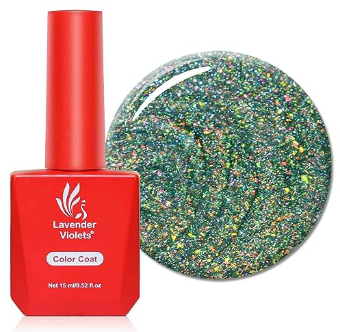 Lavender Violets 15ml Gel Nail Polish Green Golden Super Reflect Glitter UV LED Soak Off Nail Lamp Curing Manicure Pedicure Larger Content Salon Quality Forest Fairy A0689