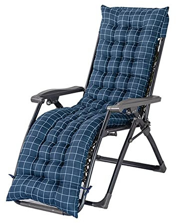 Morbuy Coussin de Chaise Lounge de Jardin, Coussin Chaise Longue Pliable, Coussin Bain de Soleil avec Housse Antidérapante et Sangles, pour Vacances Intérieur Exterieur (48x155cm,Plaid Bleu)