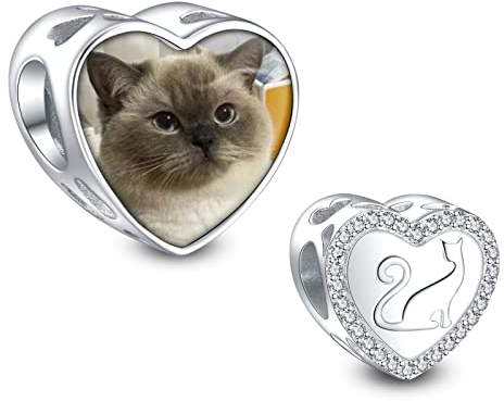 NINGAN Personalisierte Foto Charme Süße kleine Katze Perlen 925 Sterling Silber Charm Geeignet für Damenarmbänder und -ketten