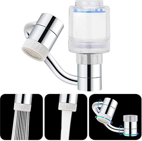 Wasserhahn Aufsatz Verlängerung mit Wasserfilter, Trinkwasser Filter für Küche, Sprühkopf Ersatz Dusche Wasserspare Strahlregler (Messing+ABS)