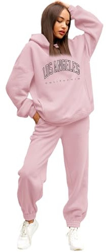 Jogginganzug Damen Trainingsanzug Pullover mit Kapuze Sportanzug Frauen 2 Teilig Basic Zip Up Freizeitanzug Hoodie Kapuzenpullover Einfarbig Langarm Top + Lang Hosen Sportswear 2 Stück Bekleidungsset