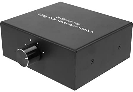 Kuuddker Switcher Audio Bidirezionale per Canale Audio Stereo a 4 Vie L/R, 1 in 4 out/4 in 1 out, Splitter per Interruttore Audio per Altoparlante