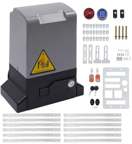 Motor Puerta Corredera, 220V Motor para Puerta Corredera+12 x 0.5m Rieles de dientes+2x Mandos a Distancia+Bloqueo de Contraseña Inalámbrico, Motor puerta Garaje (370W)