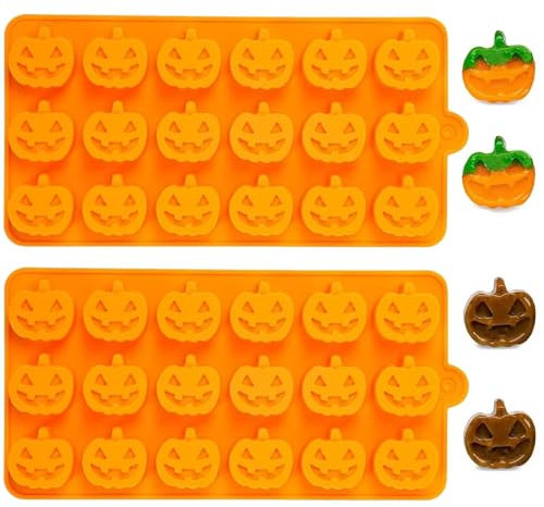 Halloween Silicone Chocolate Moulds, 2PCS 18-Cavity Halloween Pumpkin Candy Molds DIY Baking Mould for Halloween Chocolate Biscuit Fondant Jelly Ice Tray Cake Decorations
