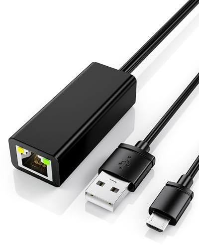 USB LAN Netzwerkadapter Adapter, RENGOGA 10/100 Mbps Micro USB Ethernet Adapter mit USB Netzkabel, Ethernet Adapter für TV Stick, RJ45 USB LAN Adapter für Home Mini/Ultra/Audio