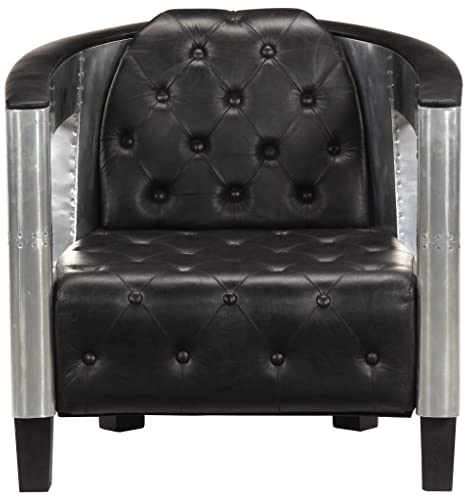 HETFTJN Hocker Schminktisch Chaiselongue Balkon Sessel Lounge Sessel Outdoor - Fliegersessel Schwarz Echtleder für Schlafzimmer Büro Balkon Studierzimmer