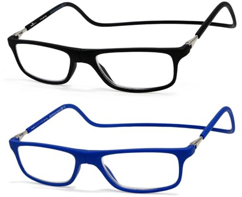 NEW VISION 2 Pack Occhiali Da Lettura con Calamita, Occhiali con Calamita Da Vista, Occhiali Calamitati Da Collo, Occhiali Lettura Calamita per Uomo e Donna NV2904 (C6+C7, 2, x)
