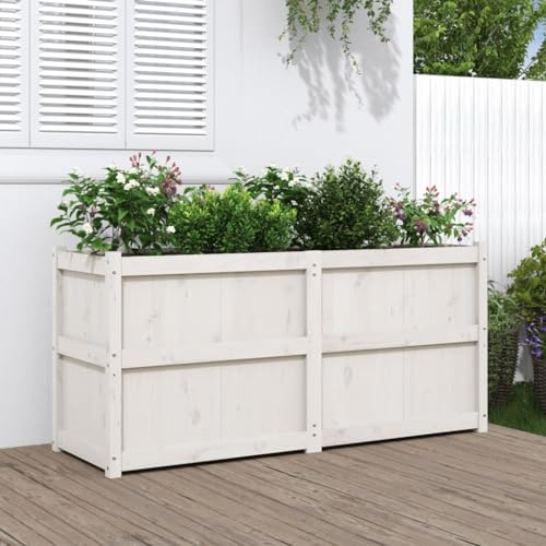 HaoChrymec Vaso per Piante in Legno Massello, Fioriera da Esterno in Pino Naturale, Design Rustico per Balcone e Giardino, Bianco, 150 x 50 x 70 cm