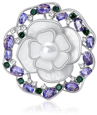 Shell Monet Brosche mit violetter Rose, Süßwasserperle