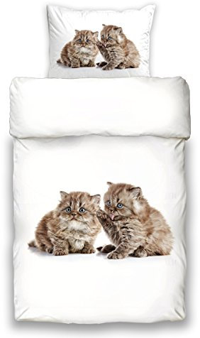 Schwanberg Bettwäsche Katzen Set Jimmy & Jimmy Animal Baumwolle Katzenbabys Renforcé Softtouch Qualität, Größe:135 cm x 200 cm