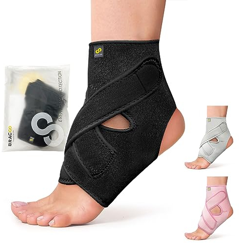 Bracoo Chevillère Entorse Réglable, Attelle Cheville Néoprène Respirante, Pour Cheville Droite ou Gauche, 1 Pièce, FS10 (Noir, L/XL)