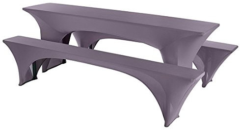 EBETA E Elastisch Biertischhussen Bierbank-Auflage & Tischdecke für 50cm 3 TLG-Set Breite Bierzeltgarnitur Stretch Hussen für Festzeltgarnituren Bierbank Hussen (Taupe)