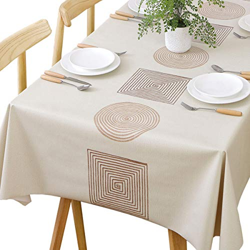 Plenmor Table Cloth Wipeable Tablecloth PVC Plastic Wipe Clean Waterproof Rectangular Table Cover Protector for Kitchen Picnic Outdoor Indoor (Geometric, 137x215 cm)