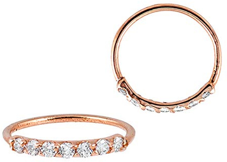 925 Sterling Silver Nose Ring, 22G Nostril Hoop Ring, Helix Earring, Cartilage Earring, 6mm-9mm Inside Diameter, Prong set 7-CZ Accented, Metal, cubic-zirconia