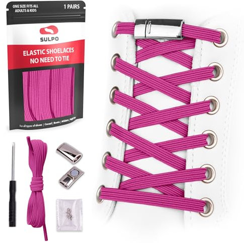Sulpo Lacets élastiques sans laçage avec fermoir en métal pour toutes les chaussures - - Rose profond,