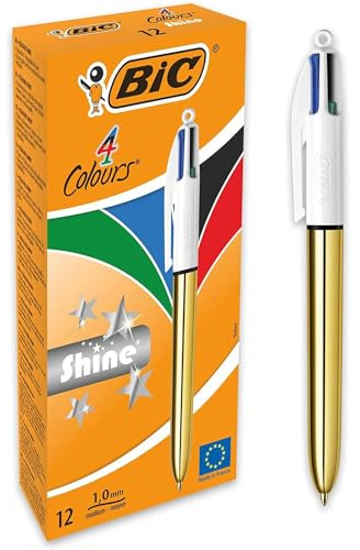 BIC 4Colours Shine Gold Retractable Ballpoint Pens Medium Tip Pack of 12
