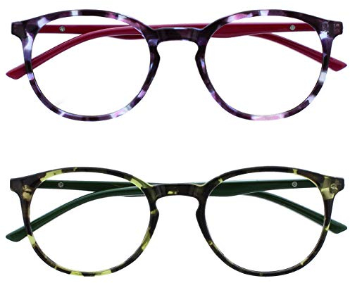 OPULIZE Met Lesebrille 2er Pack Schlank Runder Rahmen Federscharniere Kratzfest Lila Grün Herren Damen RR60-56 +1.50