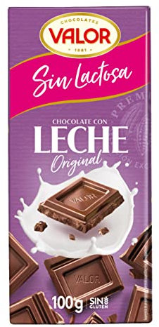 Valor - Chocolate con Leche Sin Lactosa. Intenso Sabor y Aroma. Sin Gluten, Apto para Celíacos e Intolerantes a la lactosa - 100 Gramos