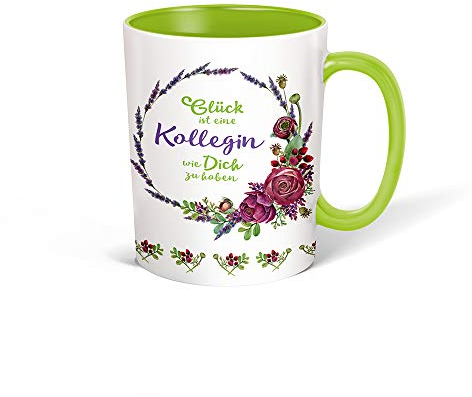 Trötsch Tasse Kranz Kollegin weiß grün: Kaffeetasse Teetasse Geschenkidee Geschenk (Keramiktasse / Blumenkranz)