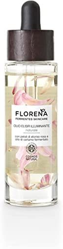 FLORENA Fermented Skincare Huile élixir éclairante naturelle, Huile faciale avec pétales d'hélichryse rose et huile de carthame bio fermentée, Huile hydratante pour le visage végétalien, 30 ml