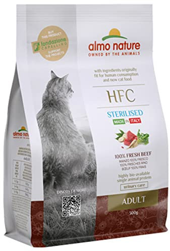 Almo Nature HFC Trockenfutter für ausgewachsene Katzen, sterilisiertes Rindfleisch, komplettes Trockenfutter für ausgewachsene Katzen, mit 100 % HFC frischem Rindfleisch, 1,2 kg Beutel