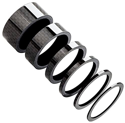 HONGECB Entretoises de Direction de vélo, Entretoise de Fourche de Vélo, Entretoises en Fibre de Carbone, Entretoise de Casque, pour Velo de Route et VTT, 6 pièces (Surface Brillante - Φ 28.6mm)