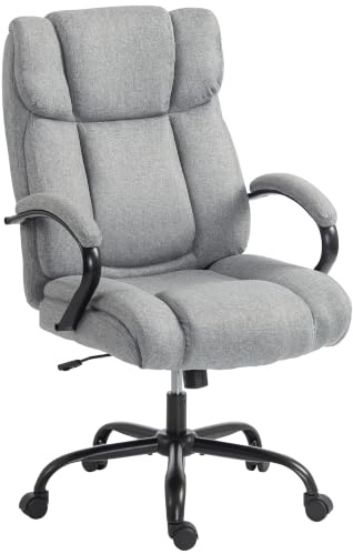 Vinsetto Bürostuhl Chefsessel 220 kg Belastbar mit Leinenoptik Hellgrau | Ergonomischer, Gepolsterter Schreibtischstuhl mit Armlehne, Breit Sitz, Höhenverstellbarer Drehstuhl mit Wippfunktion