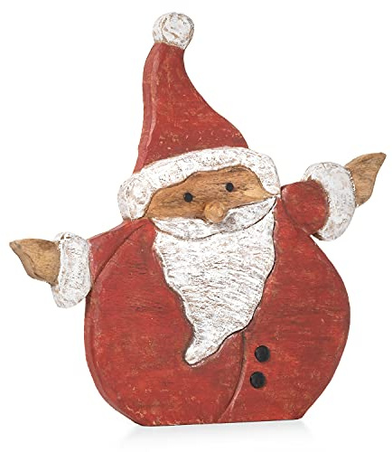 Moritz Weihnachtsmann Holzfigur ca. 48 cm – Mangoholz Nikolaus rot Santa | Handgeschnitzt und bemalt, in einem Stueck gefertigt, grosse Figur fuer Kamin, Fensterbank oder Boden, festliche Geschenkidee