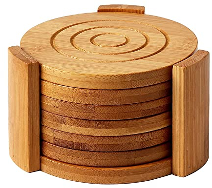 Unibos Drink Coasters Set Of 6 With Holder – Handmade Bamboo Coasters For Coffee, Tea, Mugs, Cups, Wine Glasses – Housewarming Gift - Premium Quality