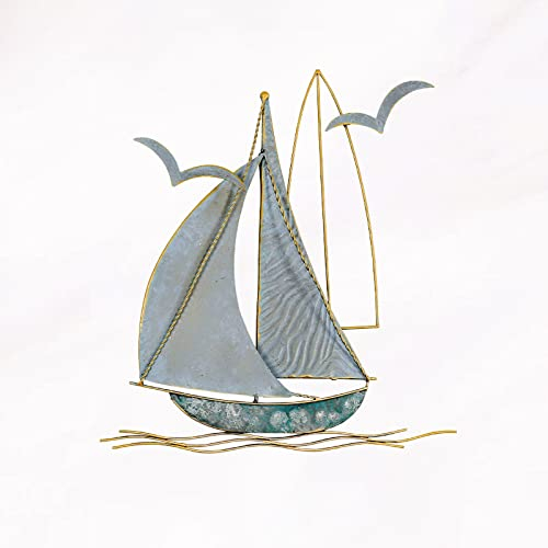 YUDIZWS Metall Wanddeko Schiff Segelboot Wandbild Metallbilder Hänger Figur Skulptur Wohnzimmer Wanddekoration,37x40cm