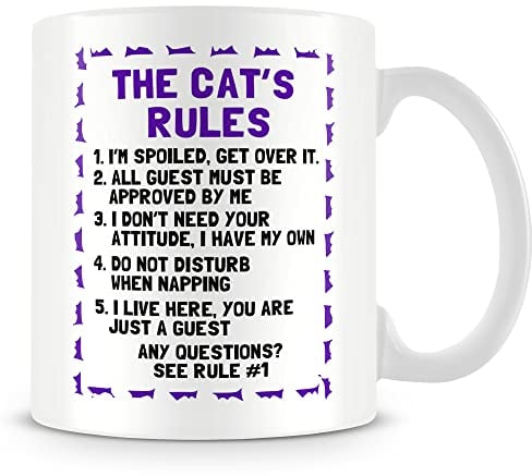 MUGGZ Mug for Cat Owner - The Cat's Rules – Custom Funny Coffee Mug – Unique Gift for Friends & Family