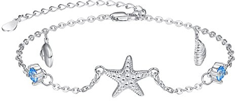 KINGWHYTE Seestern Armband 925 Sterling Silber Ozean Armband Muschelschale Verstellbare Armbänder Seestern Schmuck Geschenke für Frauen Freundin