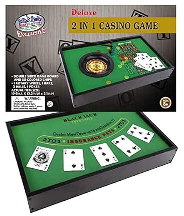 Matty's Toy Stop Deluxe 2-in-1 Casino-Spiele mit Blackjack und Roulette, Holz, 50,8 cm, Tischset mit Filz