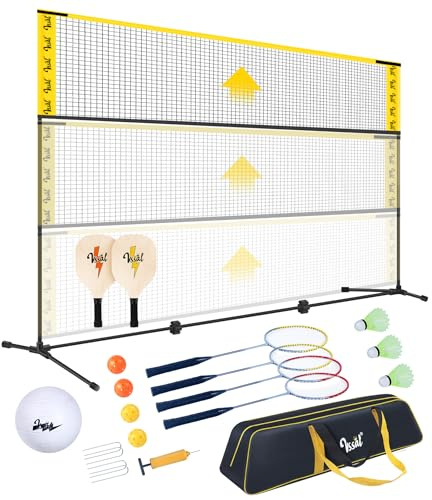 VSSAL 3-in-1 Portable Badminton Volleyball Pickleball Net Set for Backyards