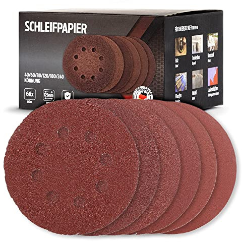 bestTools Schleifpapier 125mm - 66-teiliges Set | Präzises Schleifen von Holz, Kunststoff & mehr | Universell kompatibel mit Exzenterschleifern | Langlebiges Klettsystem | Körnungen 40-240