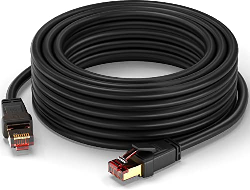 MutecPower 20m CAT 8 Cable Ethernet impermeable para exteriores Alta velocidad 40Gbps 2000MHz POE Gigabit Patch Cable de red S/FTP RJ45 cable LAN de cobre - para Internet, enrutador, módem, TV, PC
