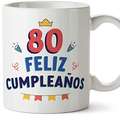 MUGFFINS Tazas 80 Cumpleaños - En Español - ¡Feliz Cumpleaños! - 11 oz / 330 ml - Regalo original y divertido