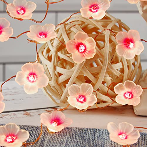 Garden Décor Solar Outdoor Flower Lights Cherry Blossom Solar Décor Garden Fairy Lights Sakura Flower Patio Lights Yard Décor 14ft 40LEDs Solar Pathway Floral Garland Fence Window Decoration