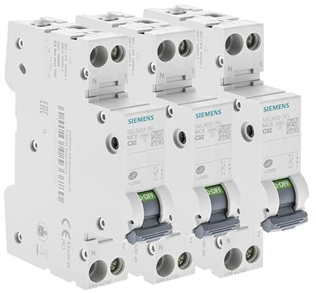 Lot de 3 Disjoncteurs électriques phase + neutre 32A