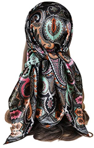 FAIRYGATE Seidentuch Haare Bandana Damen Große quadratische Fleckschals Kopftuch Vierecktuch Satin Haarschal Halstuch Frauen 90x90cm 89020