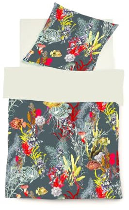 JACK by Fleuresse Mako Satin Wendebettwäsche 2tlg. 135x200cm Fische Korallen, Farbe:Silber