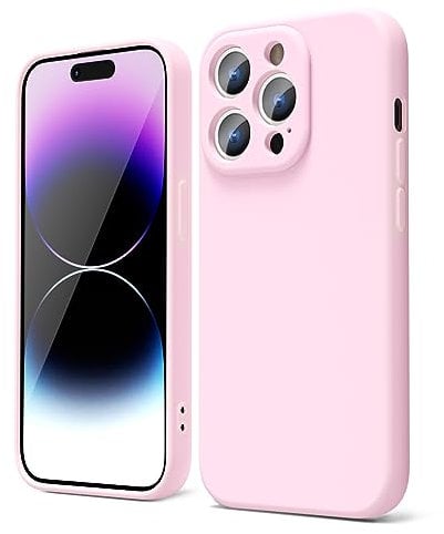 oakxco for iPhone 14 Pro Phone Case Liquid Silicone, Cute Thin Slim Soft Rubber TPU Plain Smooth Gel Cover for Women Girl, Matte Solid Protective & Shockproof, Rose Light Pink