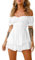 Acrawnni Women Puff Sleeve Dress Off Shoulder Smocked Bodycon Mini Dress Casual Ruched Boat Neck Ruffled A-Line Flowy Short Dress (B-White, S)