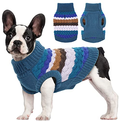 Kuoser Warm Hundepullover, Für Kleine und Mittelgroße Hunde, Fleece Hunde Kleidung, Winter Pullover Blau XL