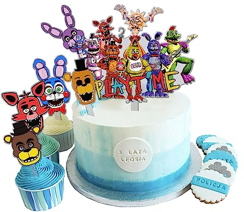 FNAF Happy Birthday 6Pcs Cupcake Topper - Security Breach Fazbear's Piazzaria Tortendeko Geburtstag für Kinder Mama Geburtstag Party Dekoration Supplies
