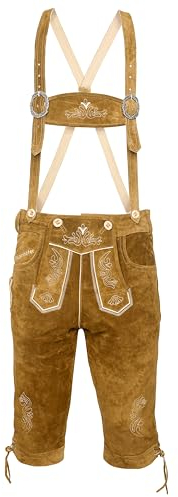 STEIGENHÖFER Lederhose Herren Tracht Kniebund - Reinhold - Trachtenhose mit Trägern - 100% Rindsleder - Traditionelle Echtlederhose - Ideal für Dein Oktoberfest Herren Outfit - Hellbraun - 52