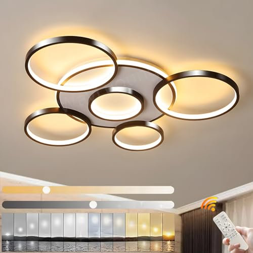 LED Deckenleuchte | Moderne 6-Ringe Wohnzimmer Deckenleuchte | Schwarz Runder Kreis 86W/Ø85cm | Schlafzimmer Deckenleuchten | 2700K-6500K Dimmbar Mit Fernbedienung | Restaurant Innendeckenleuchte