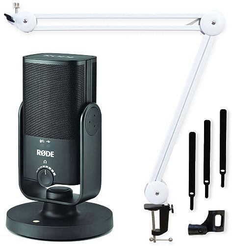 Rode NT-USB Mini - Micrófono condensador de estudio con brazo keepdrum MS138, color blanco