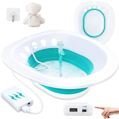 Electric Sitz Bath, Sitz Bath for Hemorrhoids, Sitz Bath for Toilet Seat, Sitz Bath for Postpartum Care, Sits Bath Kit for Women, Automatic Flushing, Foldable, Fits Universal Toilet