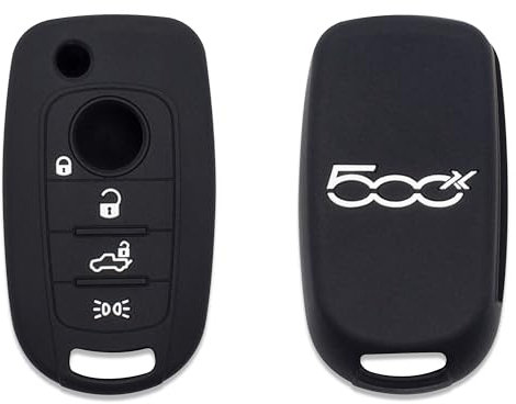 Lage Guscio Cover Chiave in Silicone per Telecomando Auto compatibile con Fiat 500X 4 Tasti (vedere compatibilità nelle foto) – Custodia protettiva colore NERO